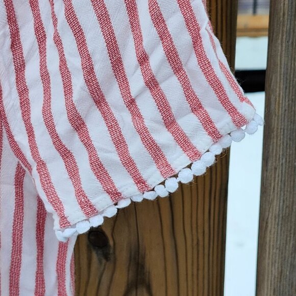 BEAUTIFUL CLEO BLOUSE Women's Size M Pinstripe Pom Pom Sleeve Beach Blanket - Picture 5 of 7